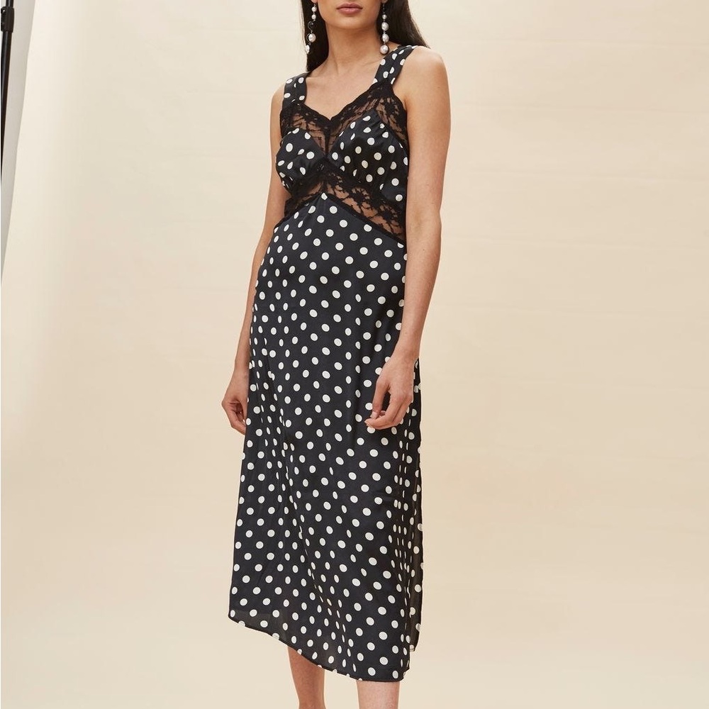 Rare Topshop polka dot satin lace slip dress